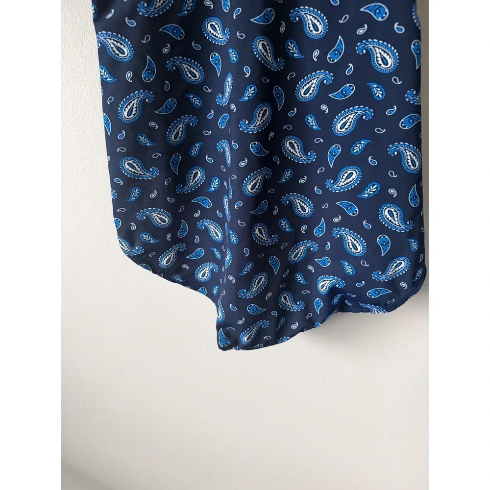 Lands End Womens Navy Blue Paisley Ruched One Piece Swimsuit Size 8‎ V-Neck